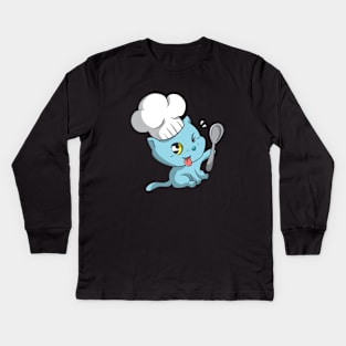 Chef Kitty Funny Cook Cat Lover Cooking Kids Long Sleeve T-Shirt